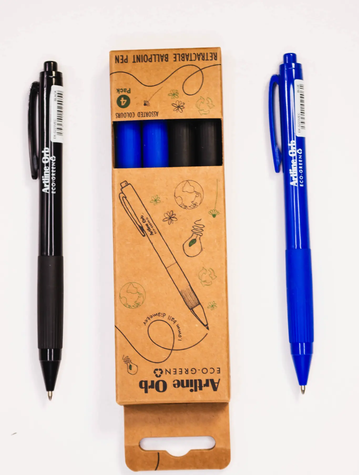 Artline ECO-GREEN Gel Pen – Mix Pack (2x Sort + 2x Blå)